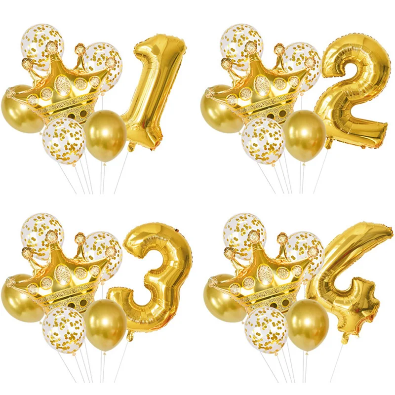 

7Pcs Gold Number Foil Balloons Confetti Latex Balloon for Adult Kids Birthday Party Decoration 1st Birthday Girl Boy Baby Shower
