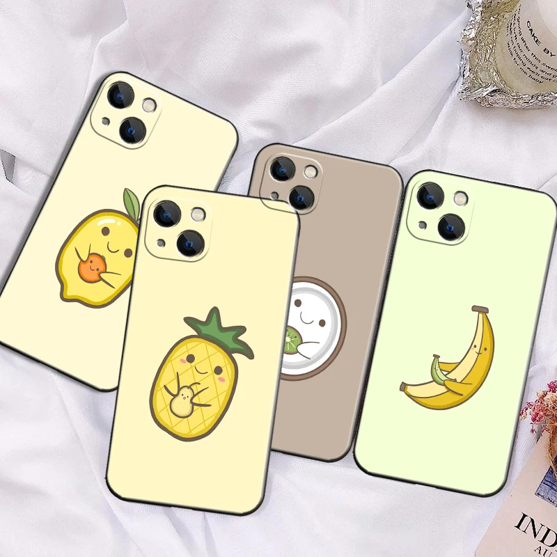 

Cute Cartoon Fruit For Apple iPhone 13 12 11 Pro 12 13 Mini X XR XS Max SE 5 6 6s 7 8 Plus Phone Case Black Funda