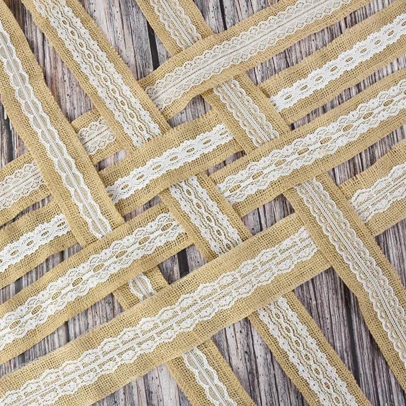 

2m/Roll 5cm Wide Jute Burlap Roll Hessian Ribbon with Lace DIY Gift Wrap Crafts Rustic Vintage Wedding Christmas Party Supplies