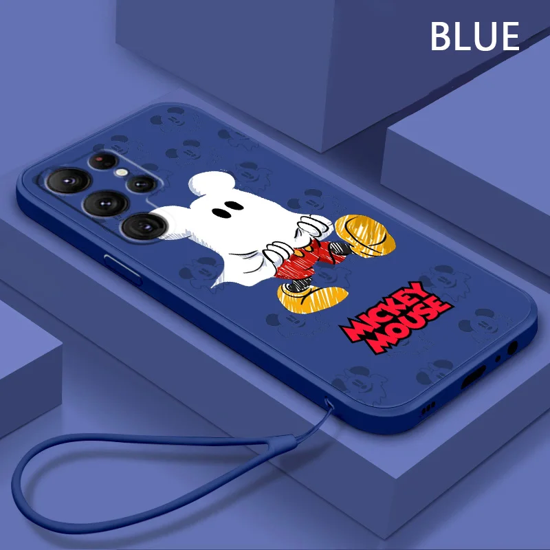 

NEW Mickey Mouse Ghost Phone Case For Samsung Galaxy S10 S10e S20 S21 S22 Plus Lite Ultra FE 4G 5G Liquid Rope Cover