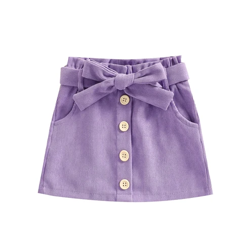 Детская простая Вельветовая юбка на пуговицах с поясом для маленьких девочек