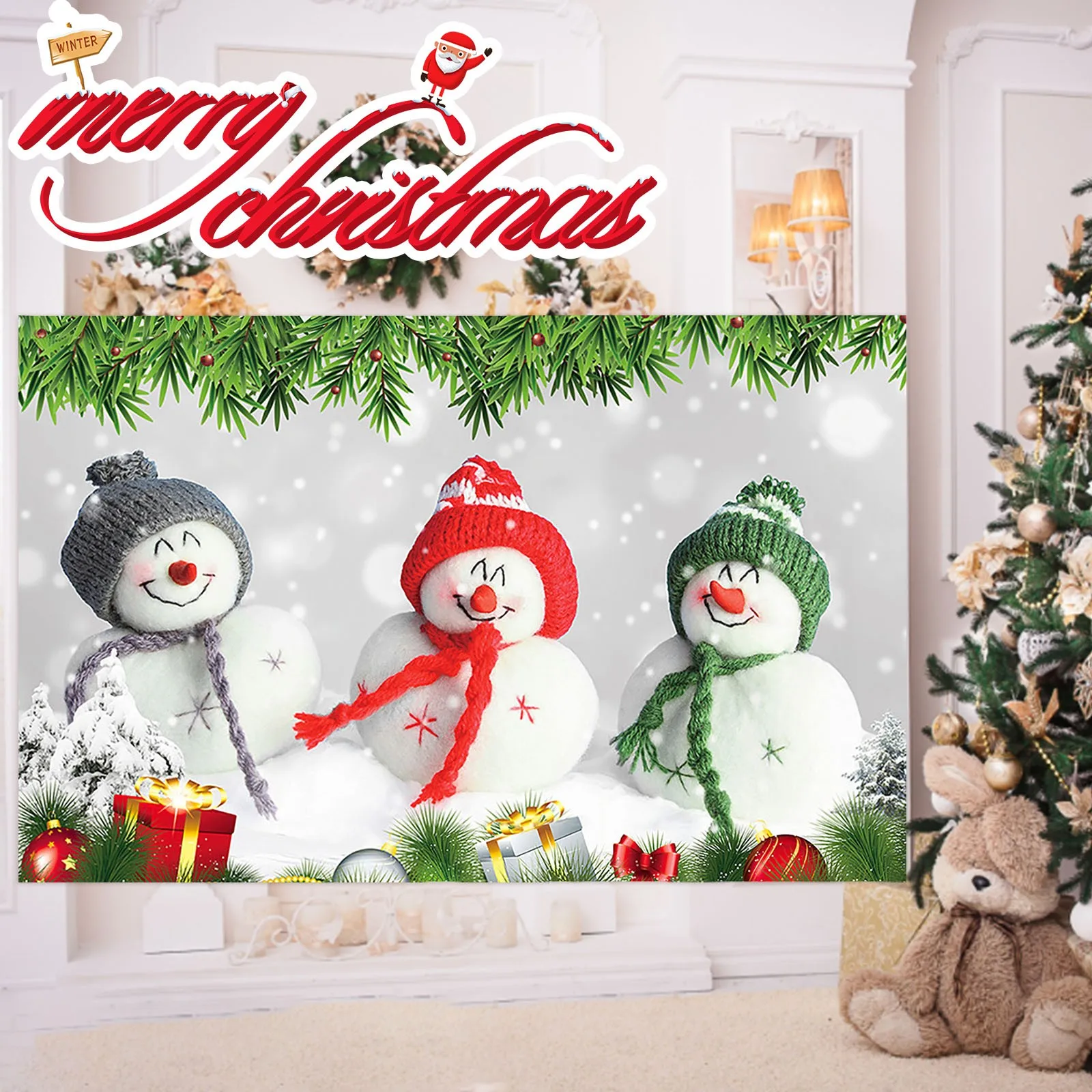 

Merry Christmas Banner (45 X 71 Inch) Large Christmas Background Banner Winter Christmas Santa Summer Flags for outside