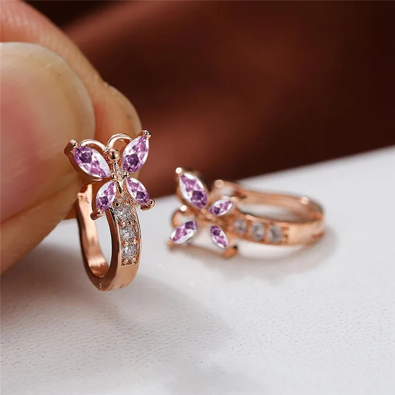 Разноцветные циркониевые маленькие серьги-бабочки радужные серьги-кольца с