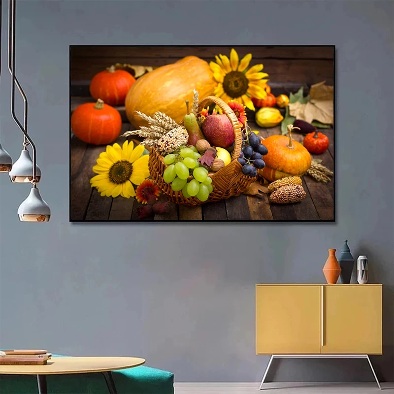 Скандинавские овощи и фрукты в корзине постер красочная еда настенная живопись