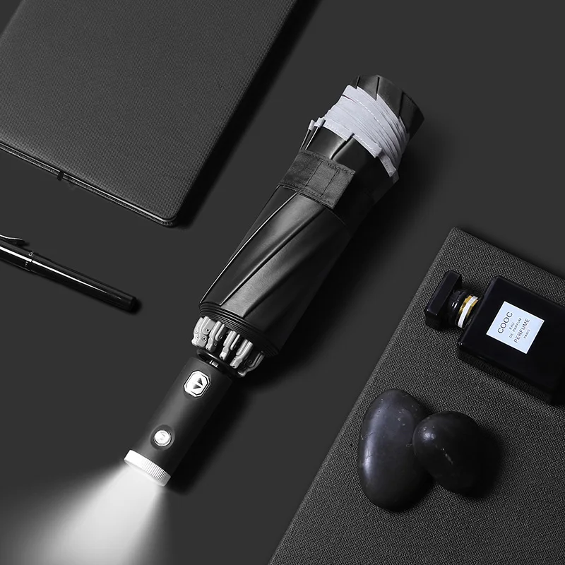 

For xiaomi Automatic Umbrella With Flashlight Female Male Luxury Business Windproof Umbrellas Men Rain Women Anti-UV Parasol