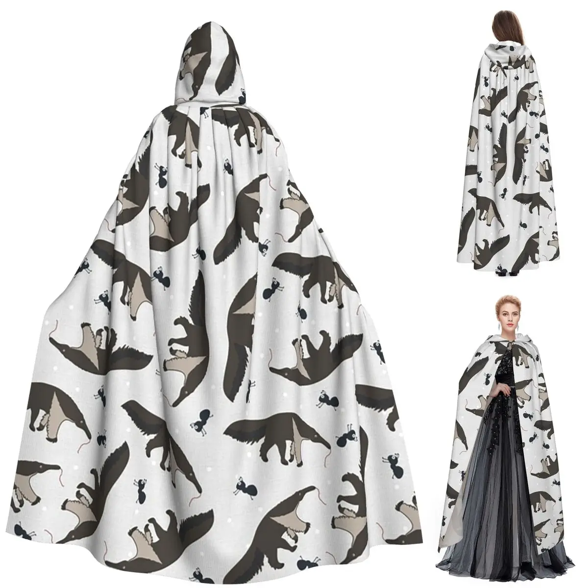 Фото Giant Anteaters And Ants All Over Pattern Long Hooded Cloak Witch Medieval Costume Cosplay Cape HalloweenParty Adult Unisex №1