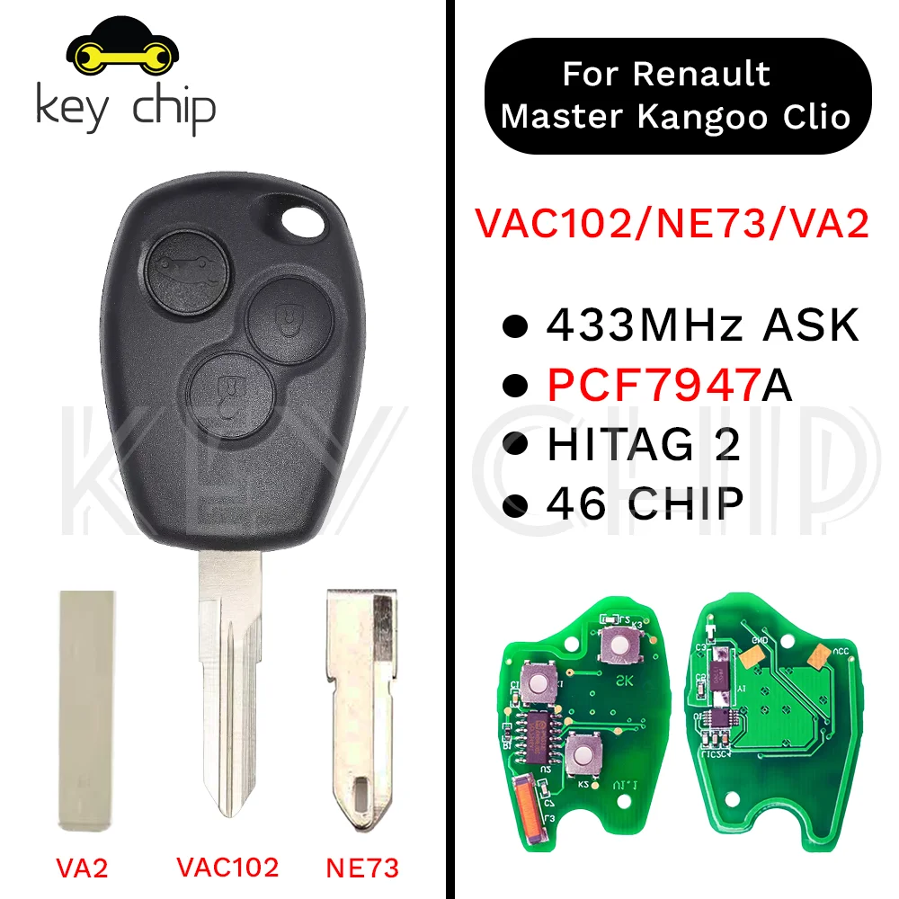 Фото Для Renault Wind Clio Modus 2012-2019 433 МГц PCF7947/PCF7961 4A чип 2B/3B брелок 28268-00Q1C №1