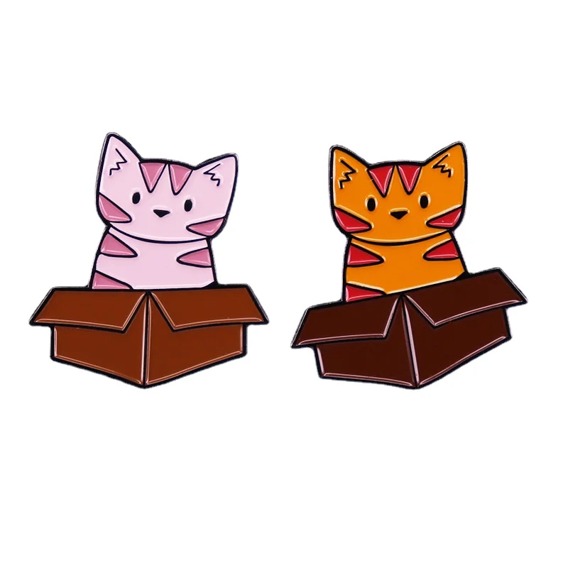 

Cute Cartoon Cardboard Cat Hard Enamel Pin Animal Metal Badge Brooch for Jewelry Accessory Sets