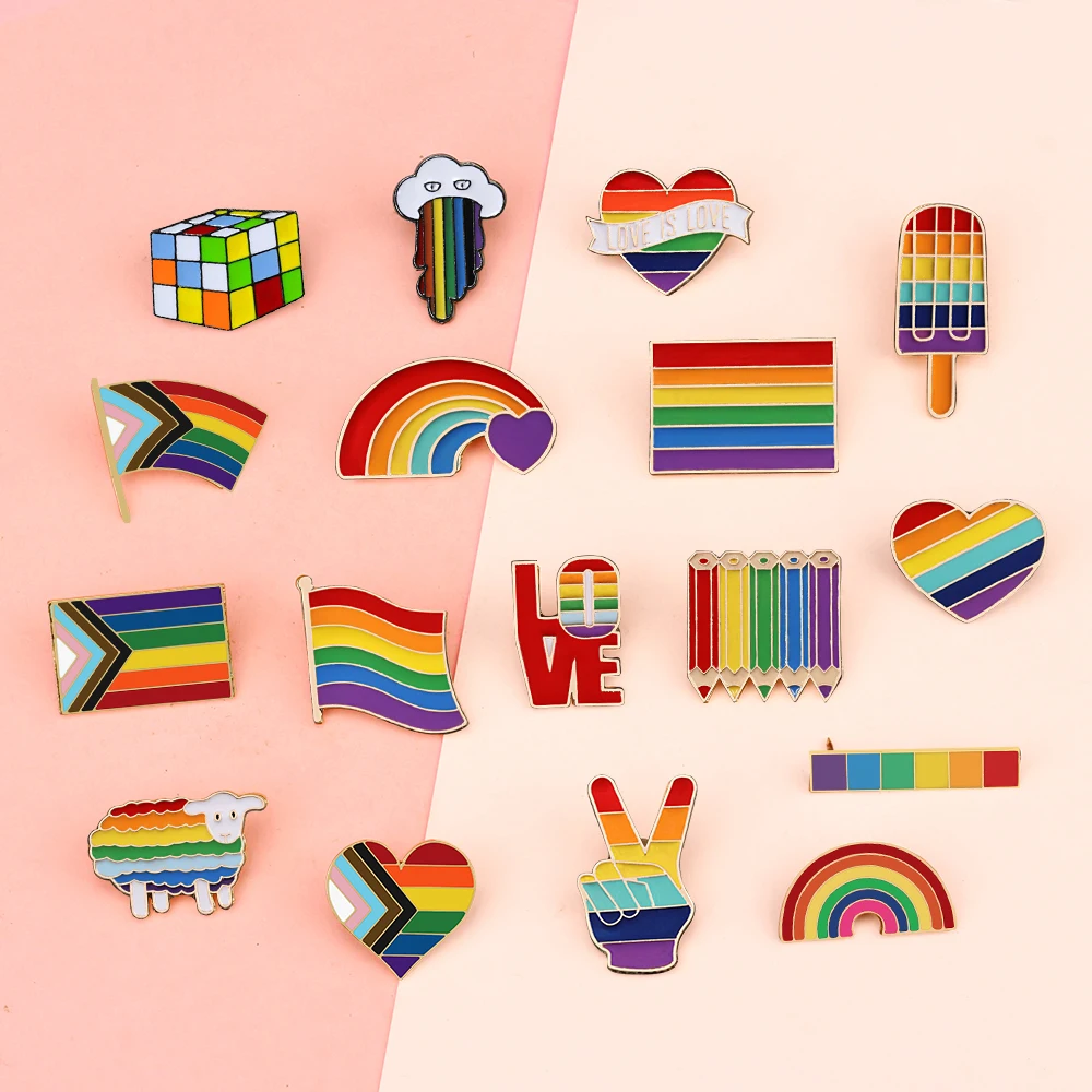 LGBT Rainbow Flag Pins Creative Heart Yeh Finger Enamel Pin Clothes Bag Lapel Gay Lesbian Pride Icon Badge Brooch Unisex Jewelry