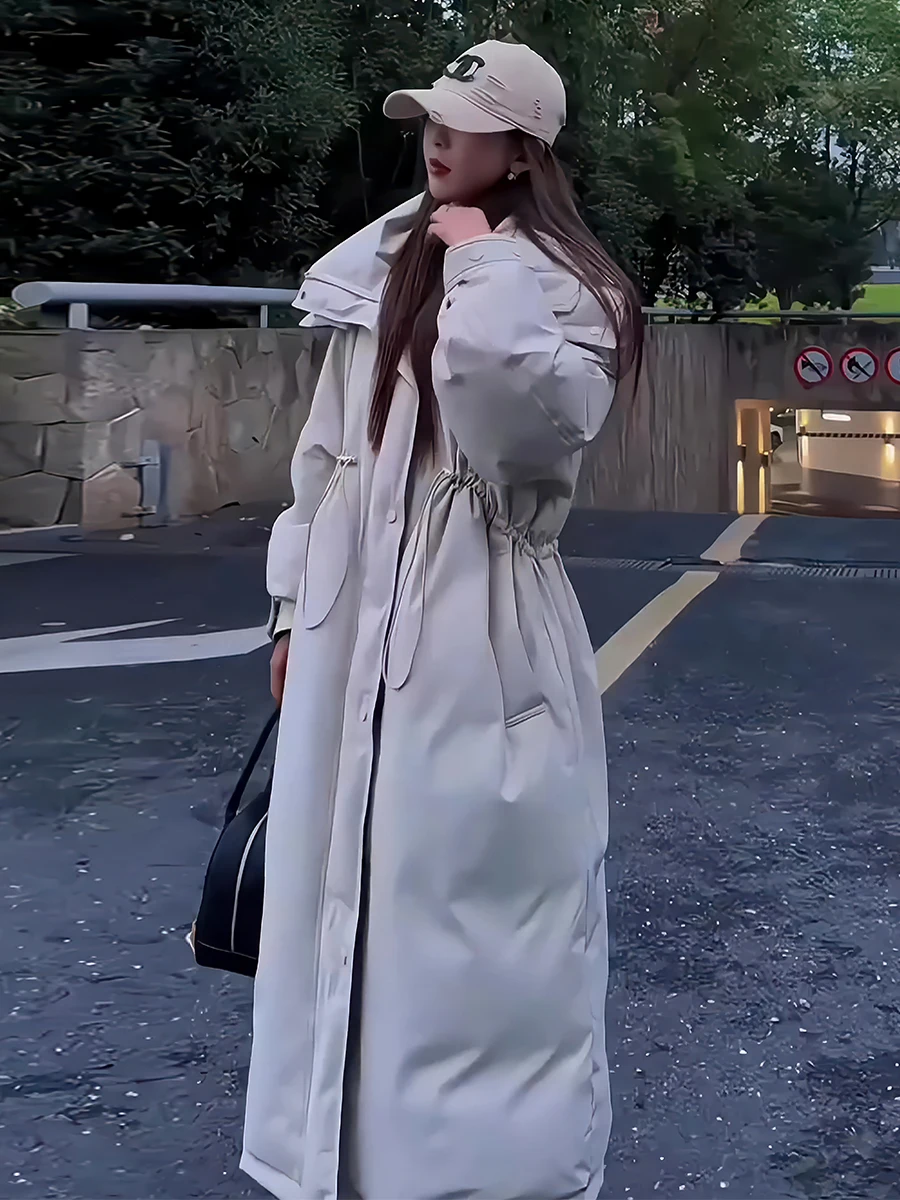 2024 зимняя новая легкая роскошная куртка с капюшоном и шнурком длинная на белом