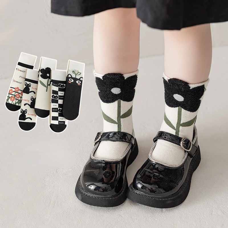 

Осенне-зимние детские носки с 3D изображением мультяшных цветов носки средней длины хлопковые носки для мальчиков и девочек милые носки Дет...