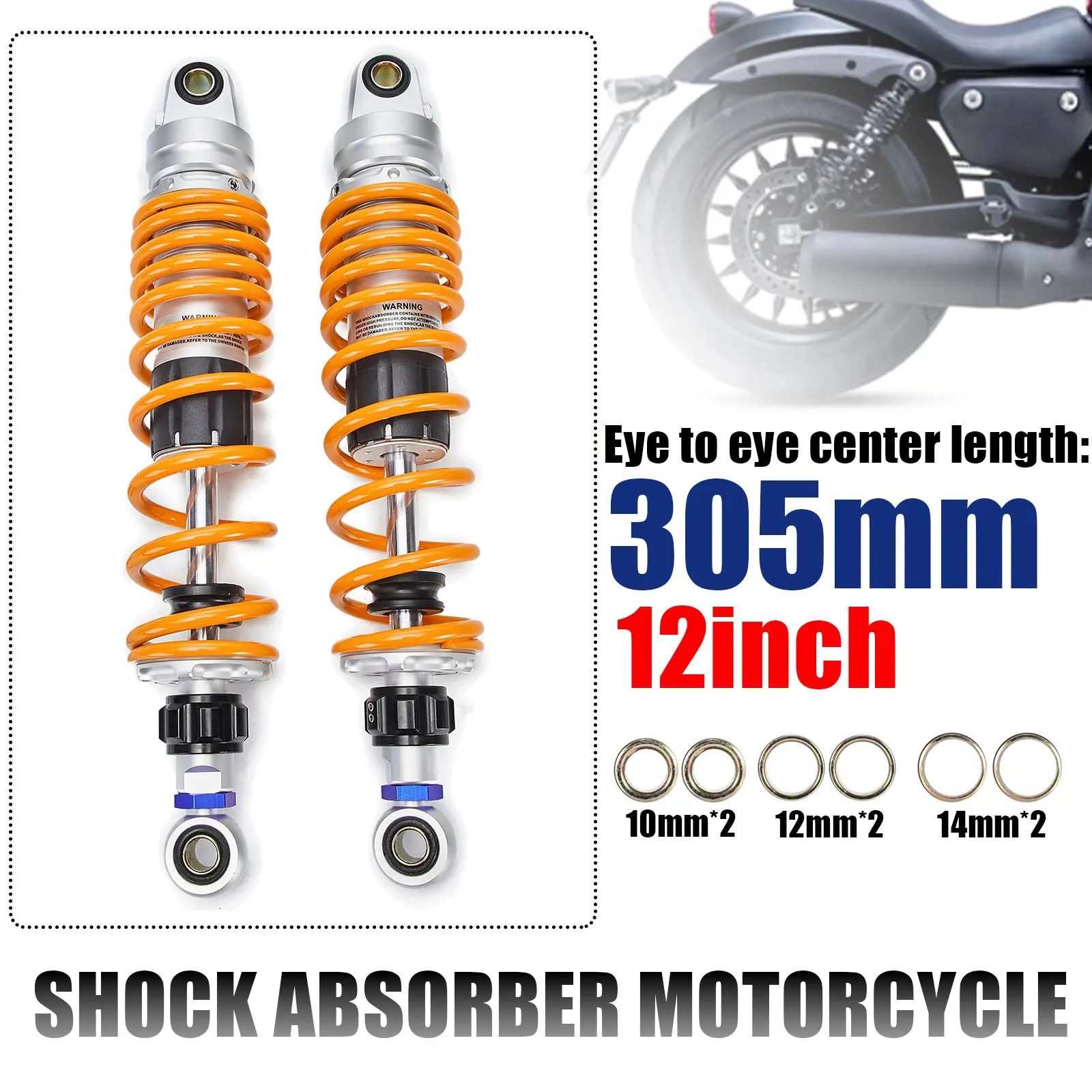 

305mm 12inch Spring 8mm 2pieces Motorcycle Bike Motors Moped Scooter Shock Absorber Rear Suspension Bumper Damping Lowering Kits