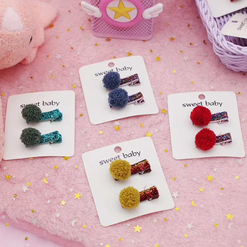 

Infant Baby Girls Hair Clips Cute Plush Ball Design Hair Pin Set Children Sequins Hairpin Princess Hair Accessories