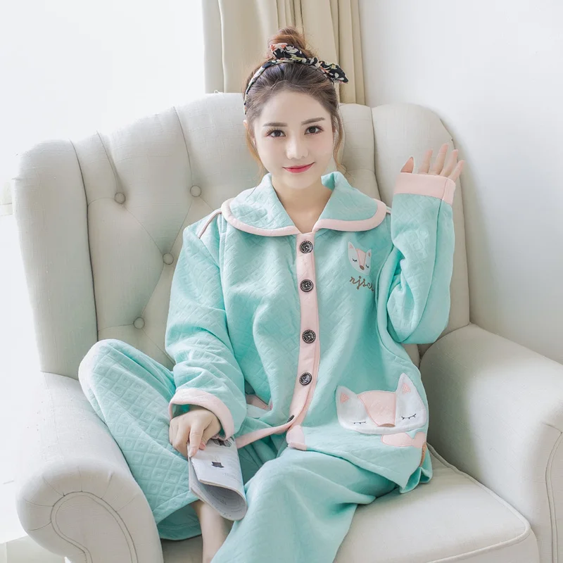 Coralline Winter Pajamas for Women Cartoon Plush Hooded Flannel Home Dress for Women Casual Loose Thermal Pajamas Set