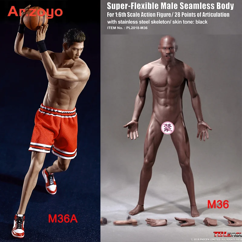 

TBLeague 1/6 Scale M36 Male Seamless Body Asia Europe Action Figure Black Suntan SKin Body for 12" Action Figure Model Doll