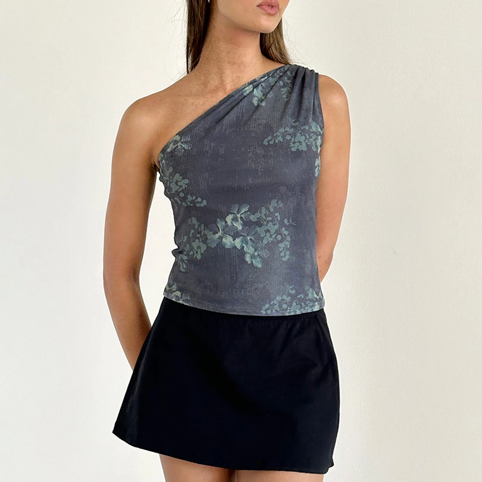 Летние женские майки Combhasaki Y2K винтажные Модные без рукавов с рюшами на одно плечо