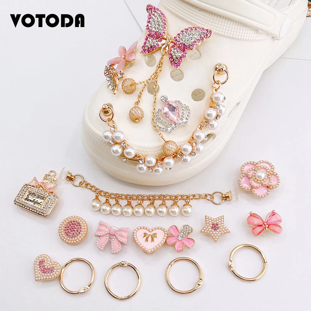 Fashion Bling Shoe Charms For Croc Sandals Decoration Crystal Pearl Rhinestones DIY Shoe Accessories Luxury Women Girl Gifts