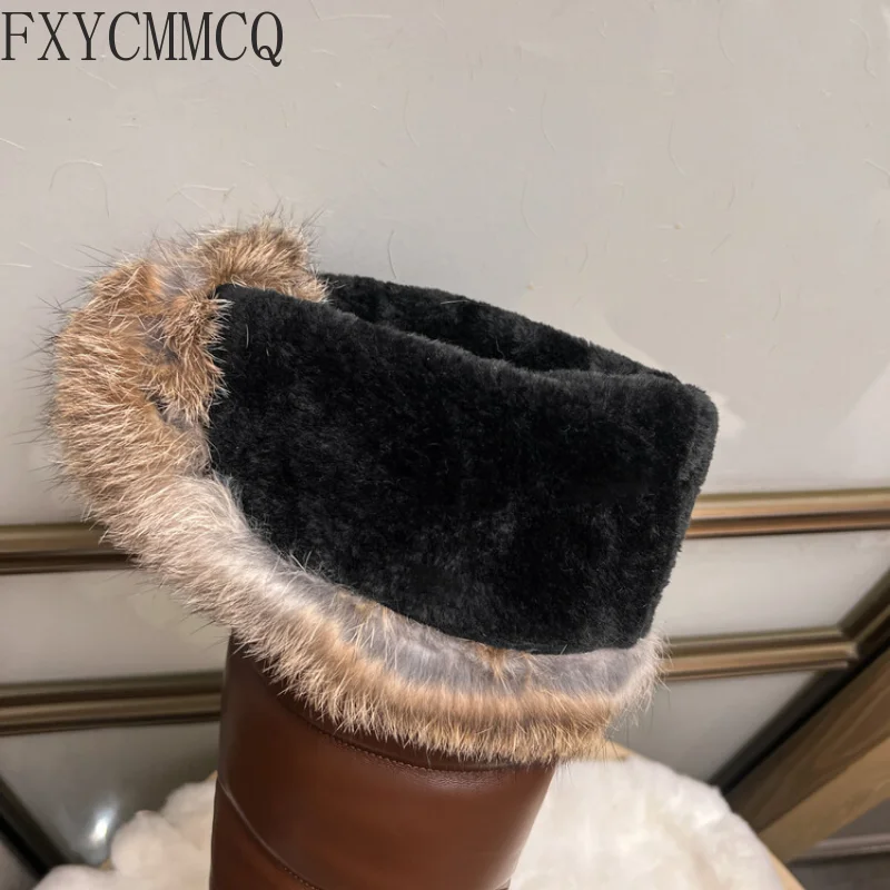 FXYCMMCQ2022 Autumn and Winter Warm and Waterproof Round Toe Mid-heel Boots Fashion All-match Women's Snow Boots 81-9