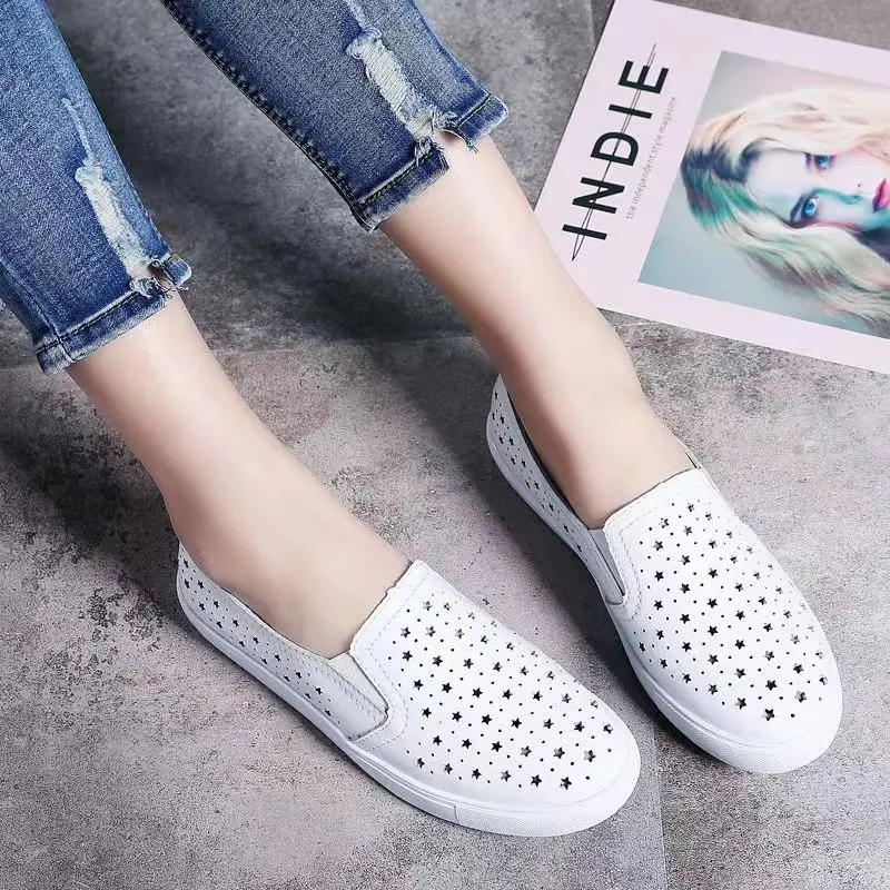 

Spring Summer Women's Flats Hollow Out Women Shoes Loafers Girls White Boat Shoes Comfy Ladies Round head Casual Moccasins Shoes