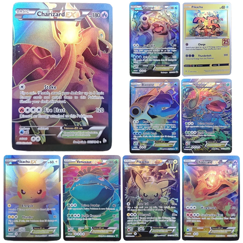 9 шт./компл. покромон флэш-карта Charizard blastise Venusaur Pikachu Классическая игра Аниме