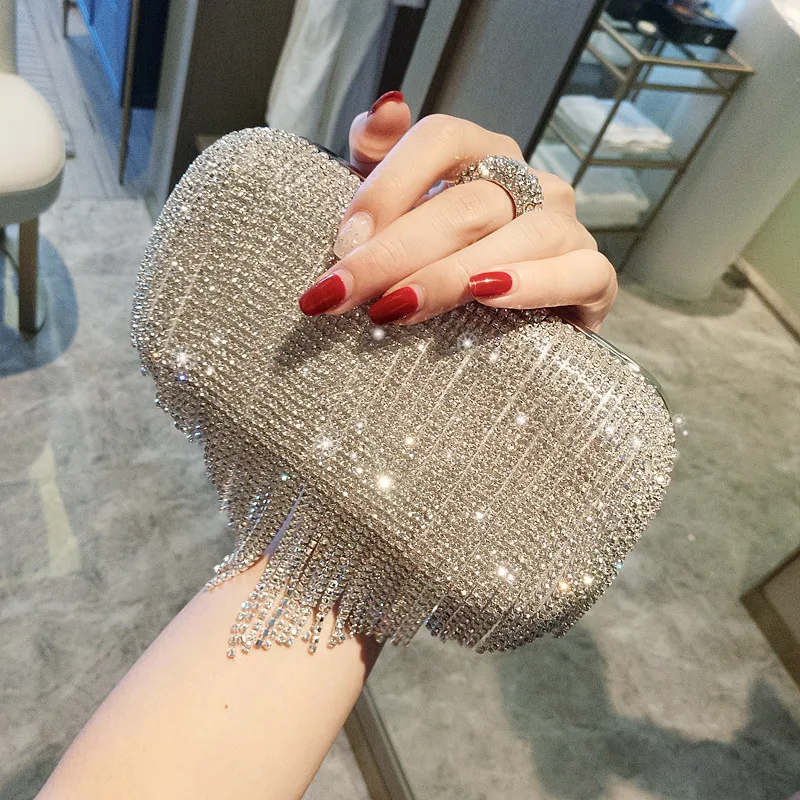 

luxury diamonds tassel women evening clutch bags designer shiny shoulder crossbdoy bags fashion rhinestone lady party clip purse