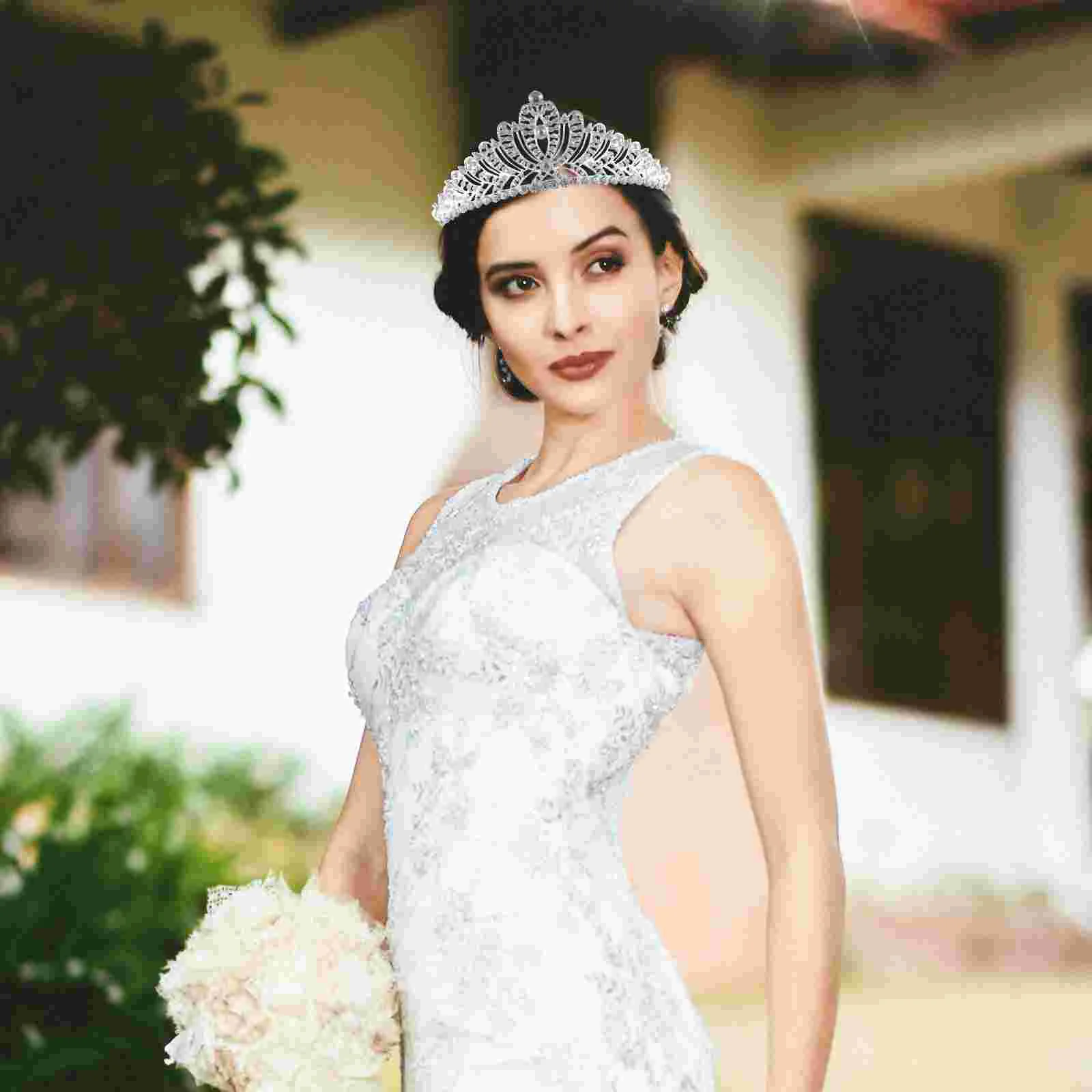 

Gold Decor Hair Crown Headpiece Ladies Big Bridal Wedding Crownn Alloy Women Rhinestone Bride