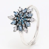 authentic 925 sterling silver snowflake with blue clear crystal ring for women wedding party europe pandora jewelry