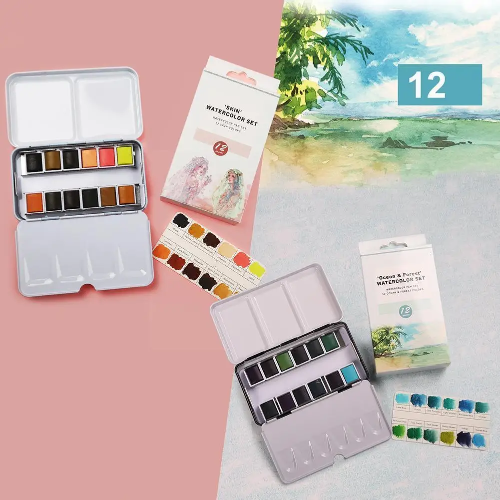 

12 Colors/set Watercolor Paint With Tin Box Art Student Supplies Sketching Color Morand/candy Painting Watercolor Paint Z0c5