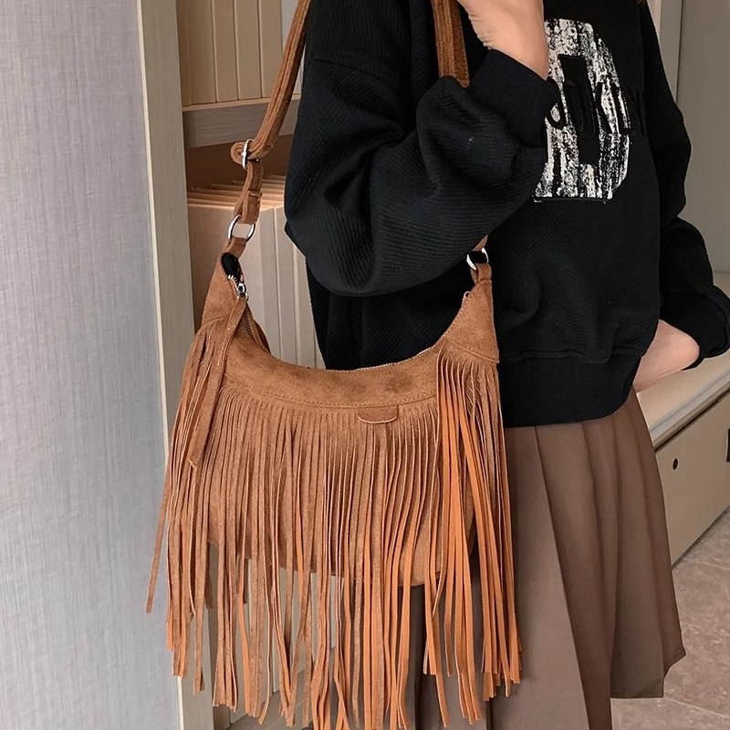 Tassel Design Women's bag 2023 Fashion trend handbag chamois PU tote  shoulder crossbody shopping Hooligan bags for women purse