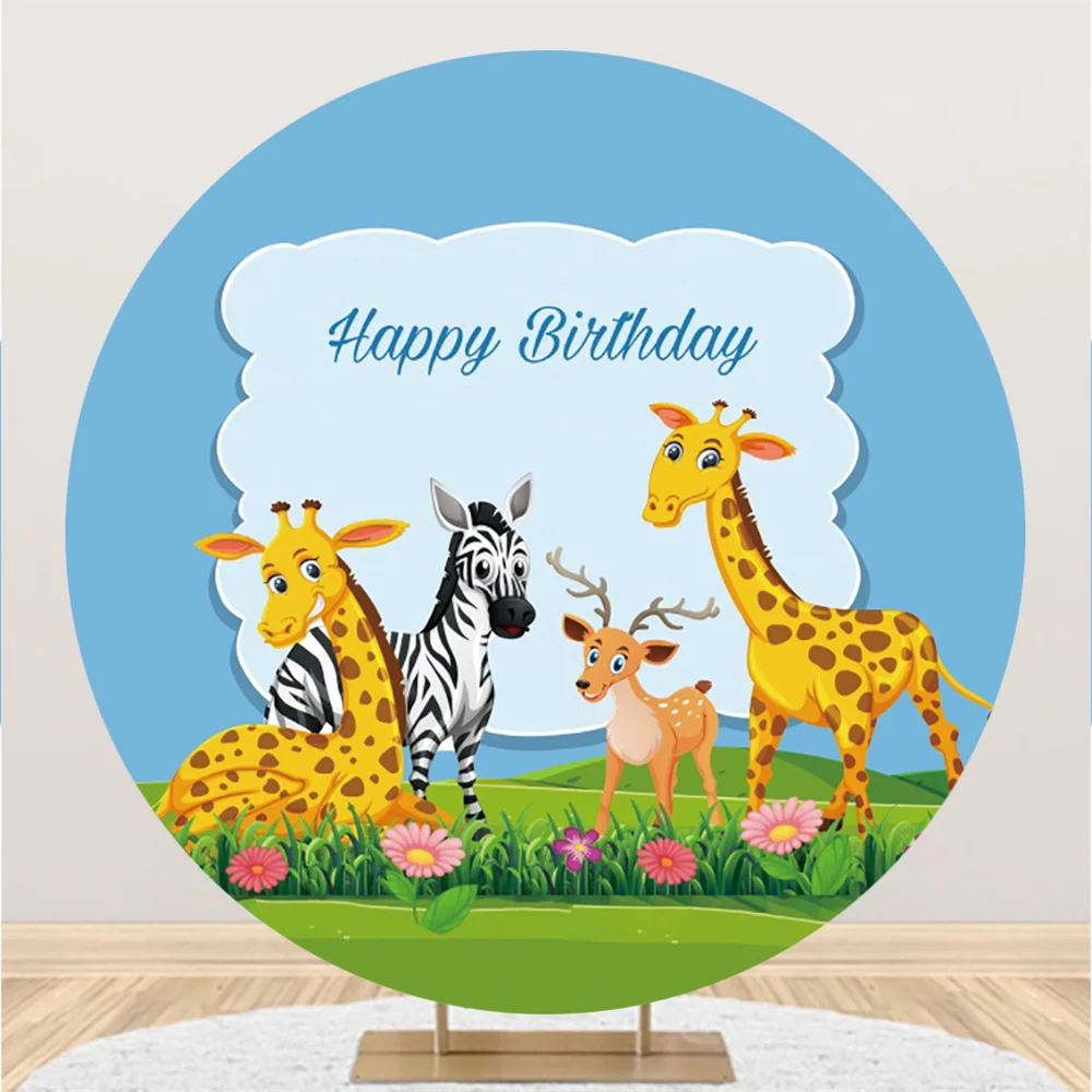 

Prairie Blue Sky Animal Birthday Party Children Backdrop Newborn Baby Shower Decorations Circle Background Table Booth Poster