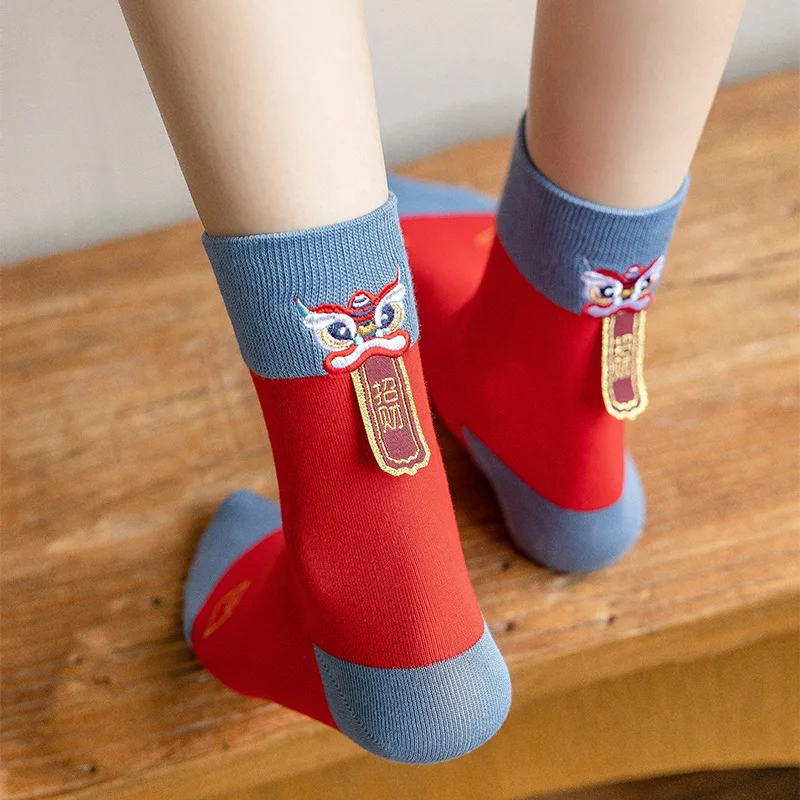 New Year Chinese cotton socks women men's red lucky funny socks ankle printing stockings new year home furnishing