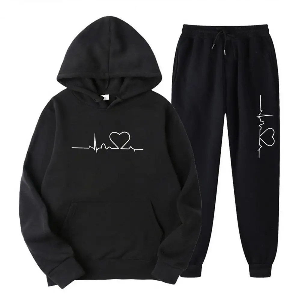 

Sweatshirt Pants Set Stylish Unisex Sports Jogging Suit Set with Printed Hoodies Elastic Waist Jogger Pants for Wear for Men