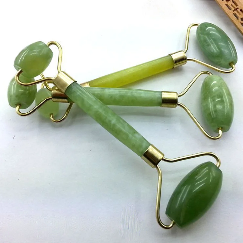 Роликовый массажер для лица с двойной головкой нефритовый похудения шеи головы