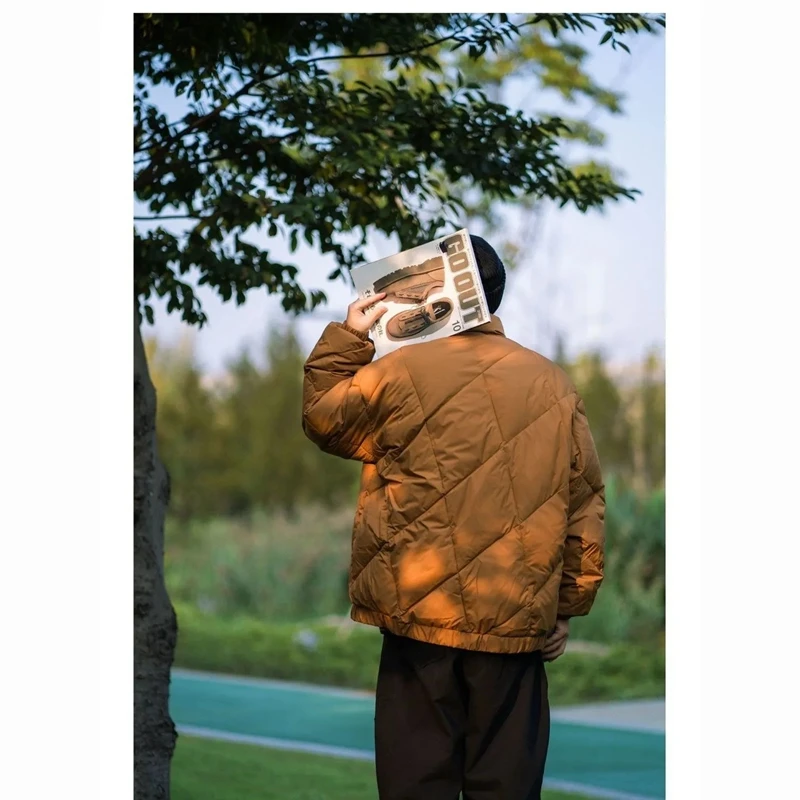 Winter Thickened Cotton Coat Men's Versatile Diamond Vertical Collar Parka American Retro Loose Casual Bread Coat