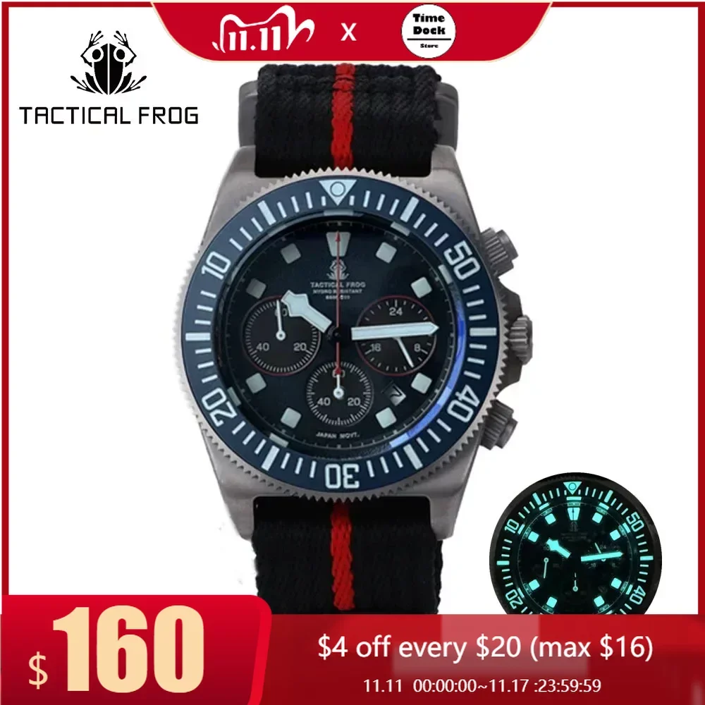 

Tactical Frog FXD Titanium Diving Watch For Men Chronograph VS75B Solar-powered Quartz Movement Watch BGW9 Super Luminous 20 ATM