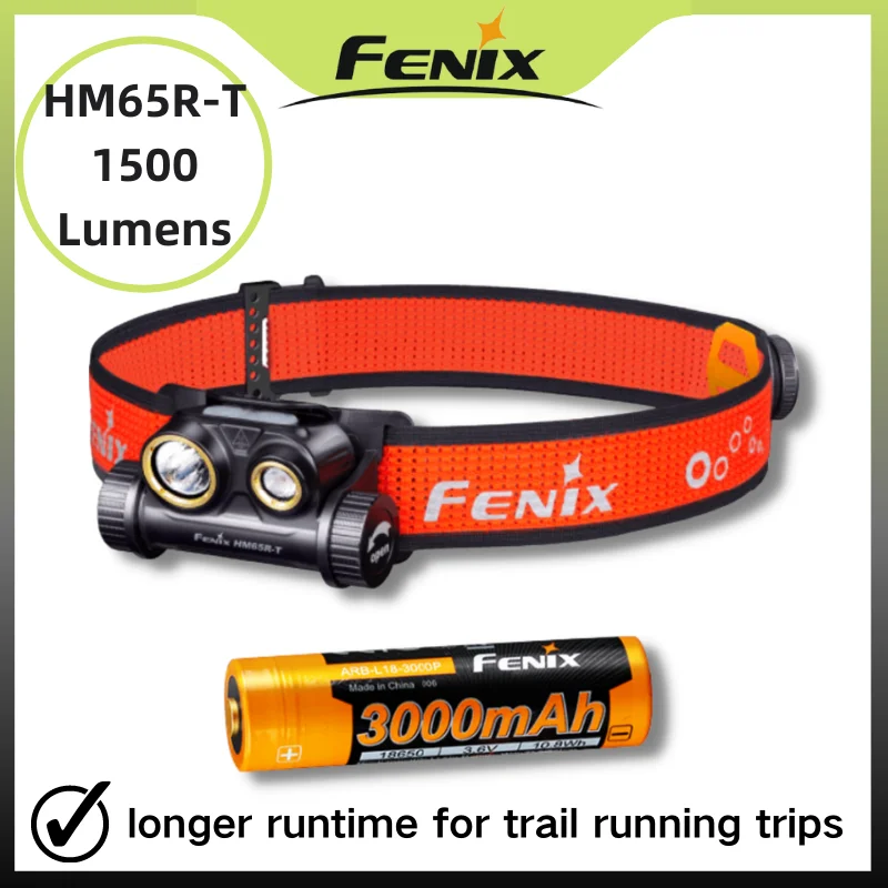 

Fenix HM65R-T Rechargeable LED Headlamp1500Lumens Dual Spotlight Floodlight With 18650 Battery Headlight for Trail Running