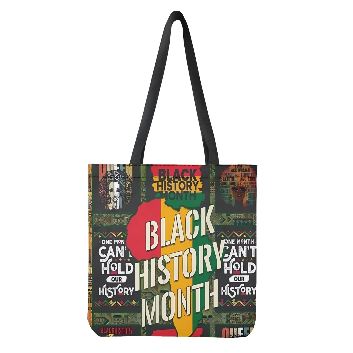 Women Totes Black History Month Culture Design Travel Portable Shoulder Shopping Bags for School Girls Female Handbags Foldable
