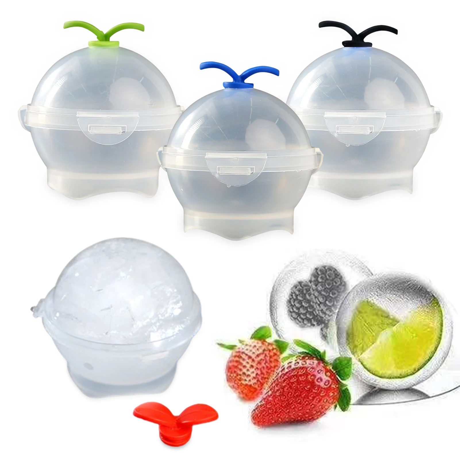

4pcs Ice Cube Moulds Ball Maker Round Cocktails Freezer With Lids Leak Proof Juice ABS Reusable Whiskey Sphere Easy Release