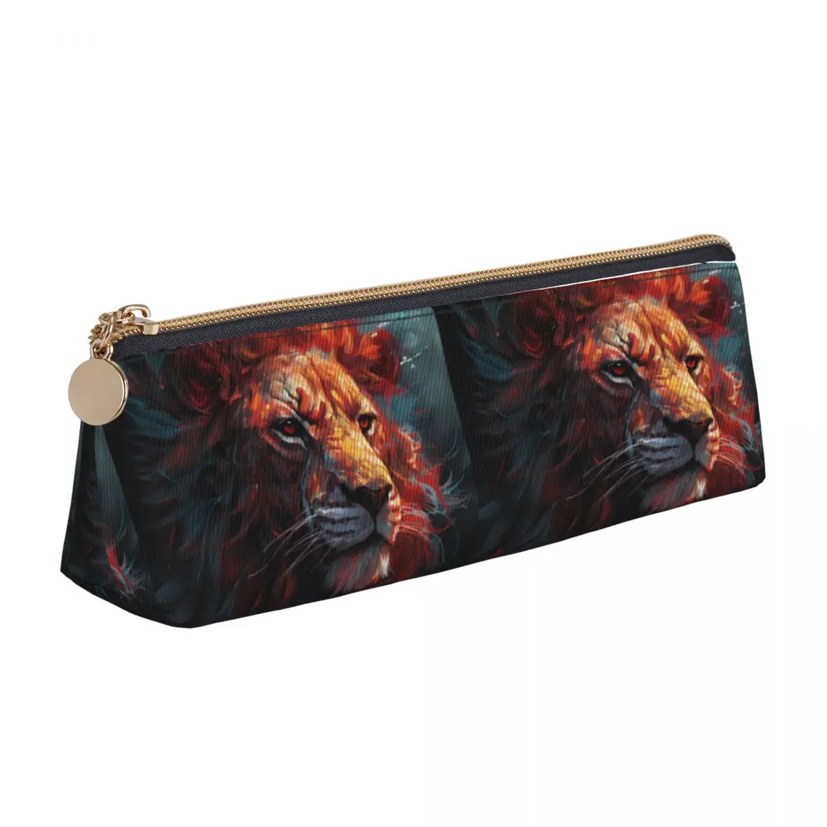 Lion Triangle Pencil Case Realism Fantastic Grotesque Retro Zipper Pencil Box For Child Back to School Leather Pen Bags