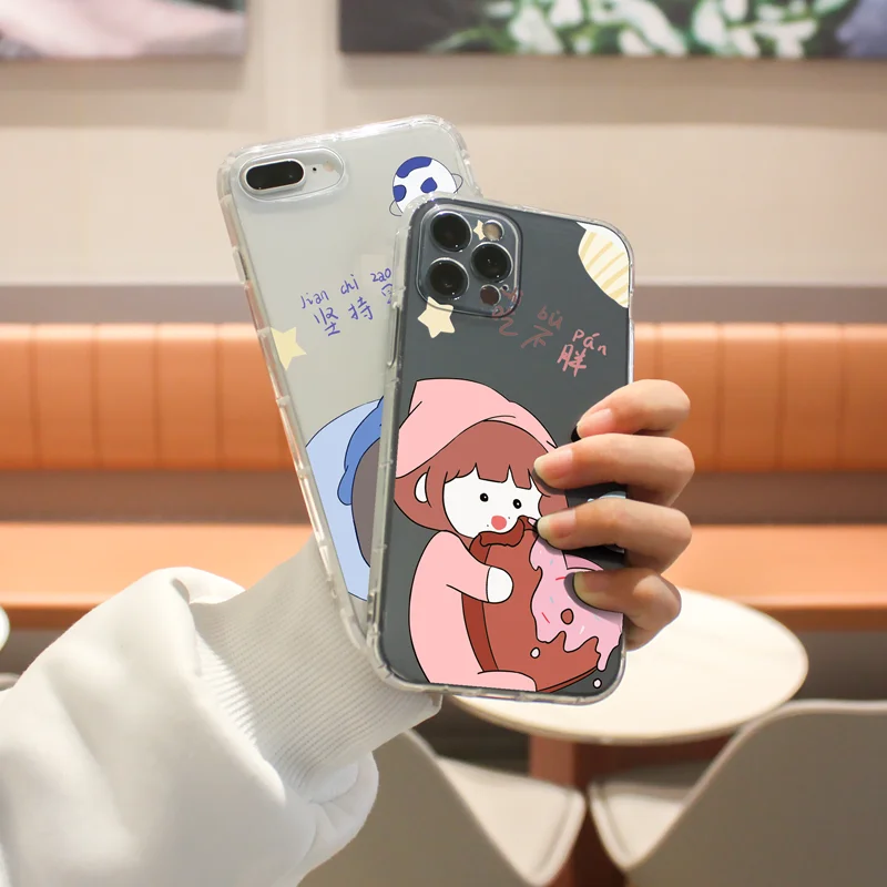 

Cartoon sleeping girl Phone Case For iPhone 13 12 Pro Max X XR 11 Pro XS Max 7 8 6s 6 Plus SE2 Case Transparent Soft TPU Cover