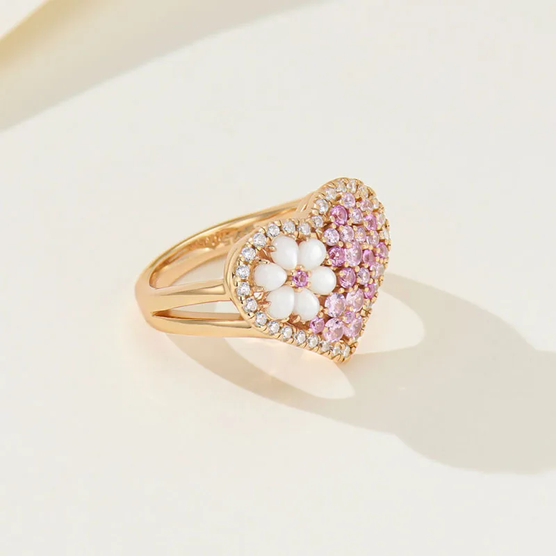 Фото CAMEO розовое и белое кольцо с бриллиантом Beimu Flower Love Heart для женщин, серебро 925 пробы, позолоченное, элитные ювелирные изделия, подарочные аксессуары №3