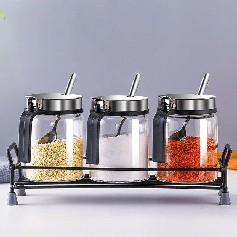 

Glass Spice Jars Set Salt and Pepper Shakers Sugar Pot Bowl Herbs Spice Organizer with Lid Salero De Cocina Kitchen Storag Box