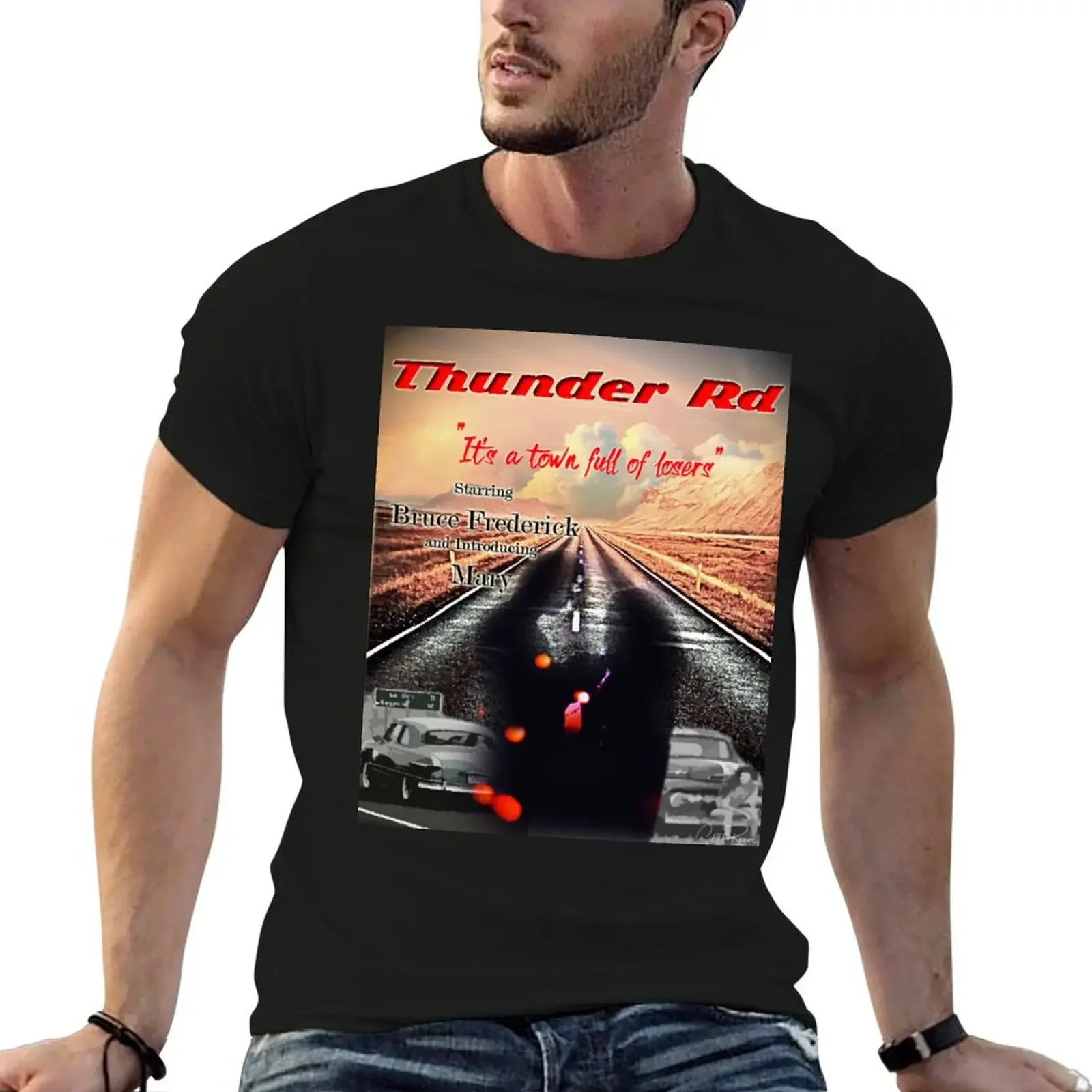 Плакат Thunder Rd. Брюс. Born To Run. Футболка WallsOfFame винтажные футболки мужские однотонные