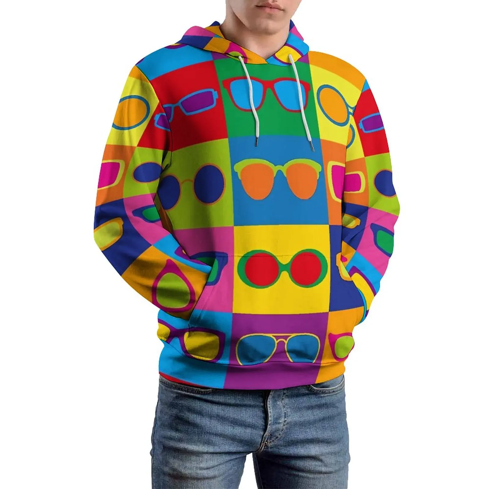 

Colorful Glasses Casual Hoodies Couple Hipster Eyeglasses Trendy Printed Sweatshirts Autumn Long Sleeve Loose Oversized Hoodie