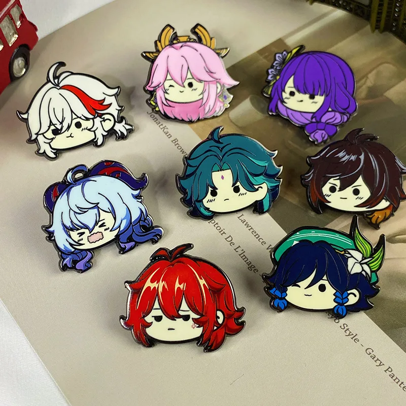 

Genshin Impact Anime enamel pin, cartoon character head brooch
