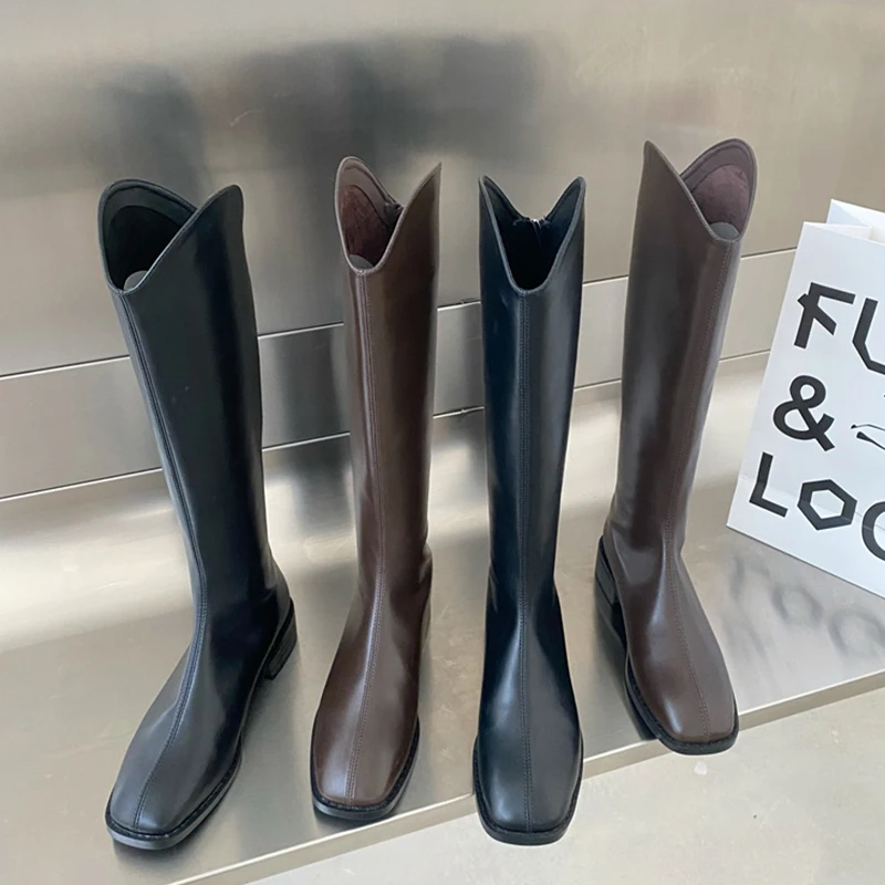 

Женские сапоги на молнии, с квадратным носком, до колена