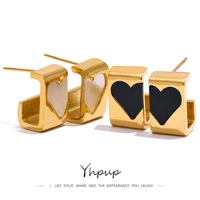 yhpup stainless steel shell heart golden stud earrings 2022 fashion temperament waterproof charm romantic jewelry for women gift