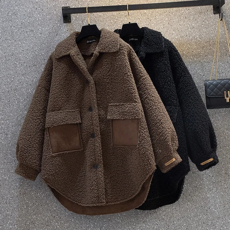 

2022 New Winter Large Size Lamb Wool Coat Women's Clothing Thick Chic Cotton Padded Jackets jp250
