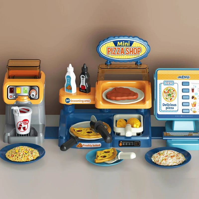 Kids Pizza Shop Kitchen Set Juice Drink Machines Toy Kitchen