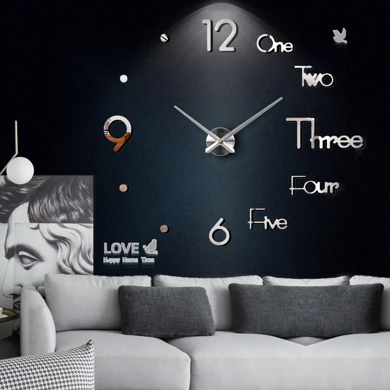 

Large Wall Clock Quartz 3D DIY Big Watch Decorative Kitchen Clocks Acrylic Mirror Sticker Oversize Clock Wall Home Letter Decor